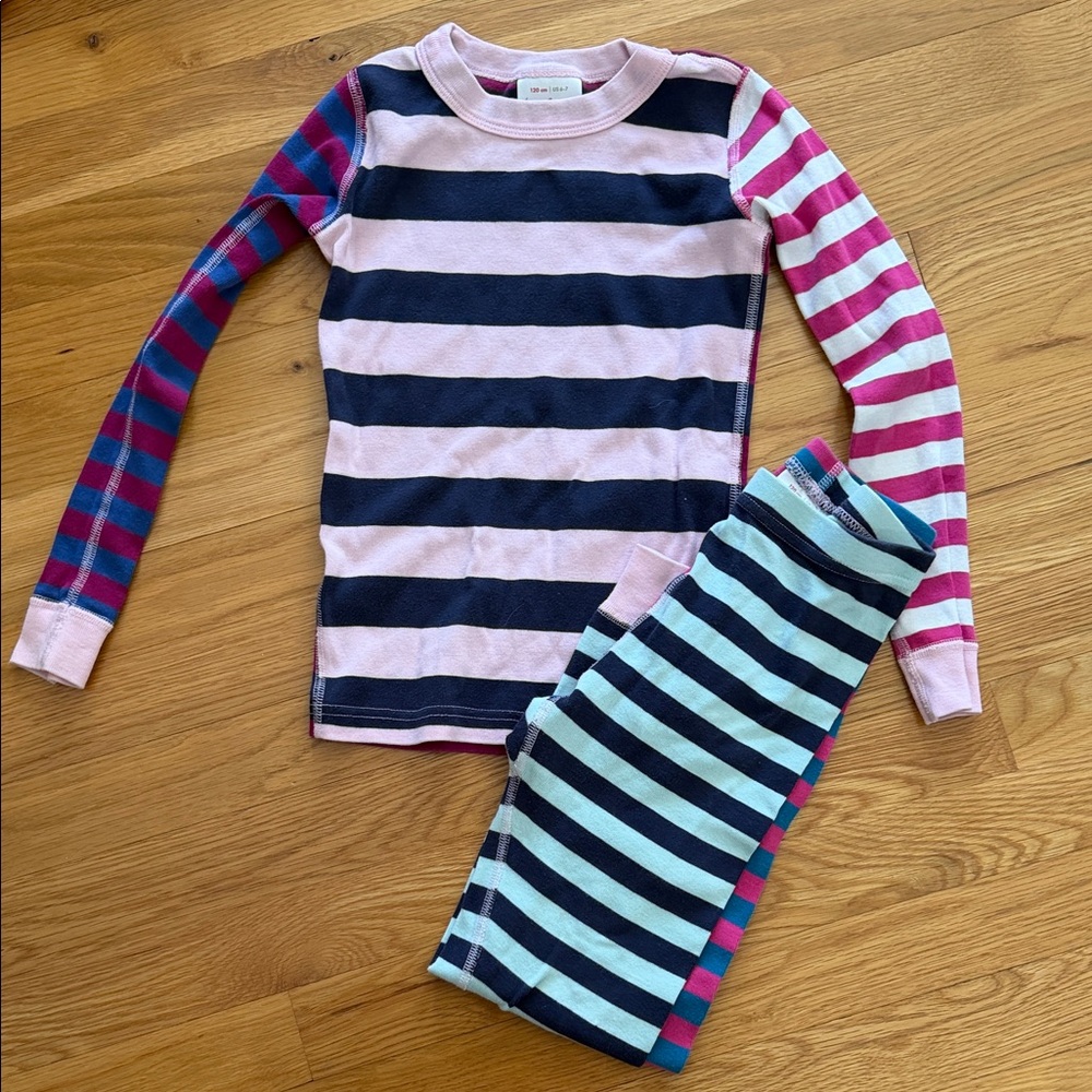 Hanna Andersson Pink and Navy Striped Pajama Set
